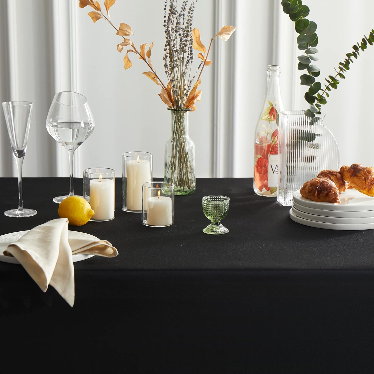 Table Cloth 60x102 Inch Black Tablecloth for 6 Foot Table Washable Polyester Rectangle Tablecloth for Buffet Table, Parties, Holiday Dinner, Wedding - Image 2
