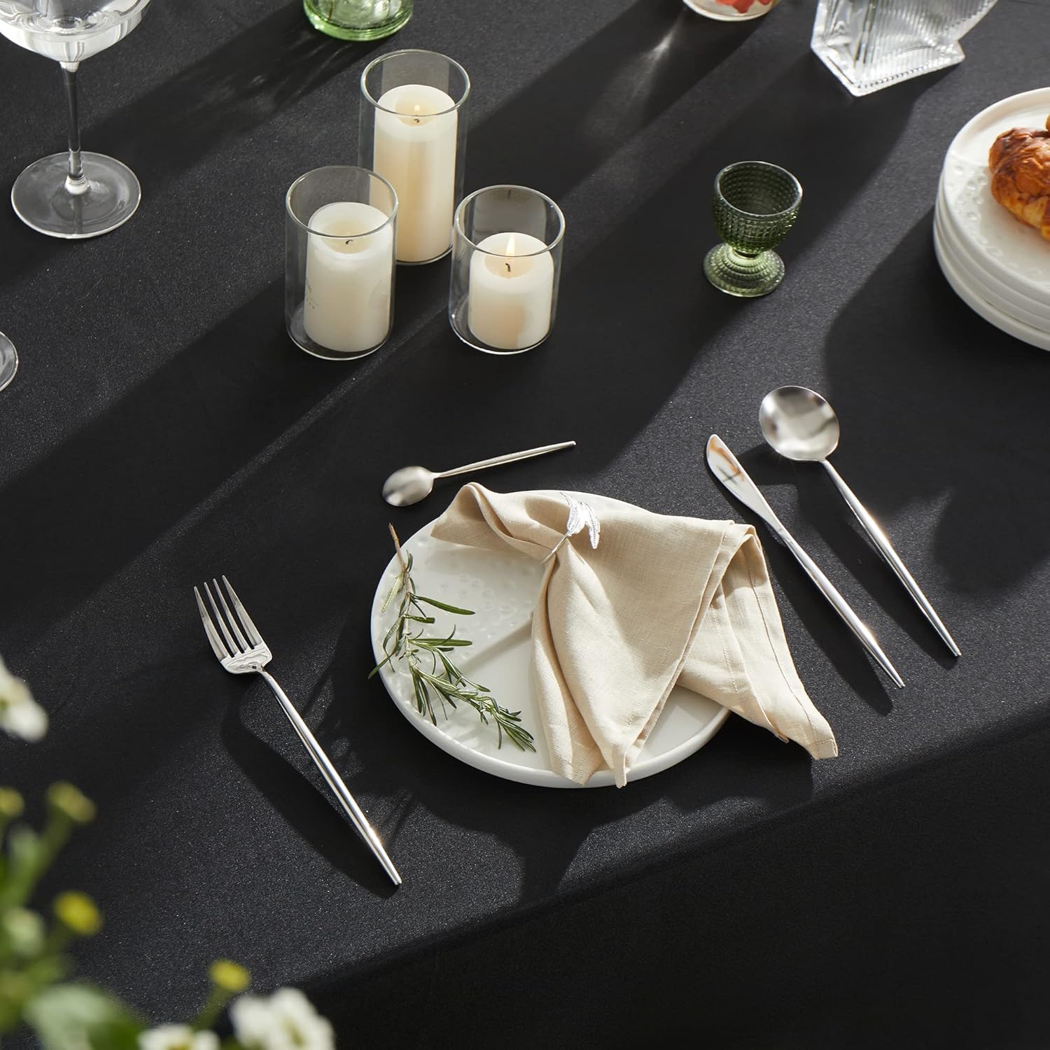 Table Cloth 60x102 Inch Black Tablecloth for 6 Foot Table Washable Polyester Rectangle Tablecloth for Buffet Table, Parties, Holiday Dinner, Wedding - Image 3