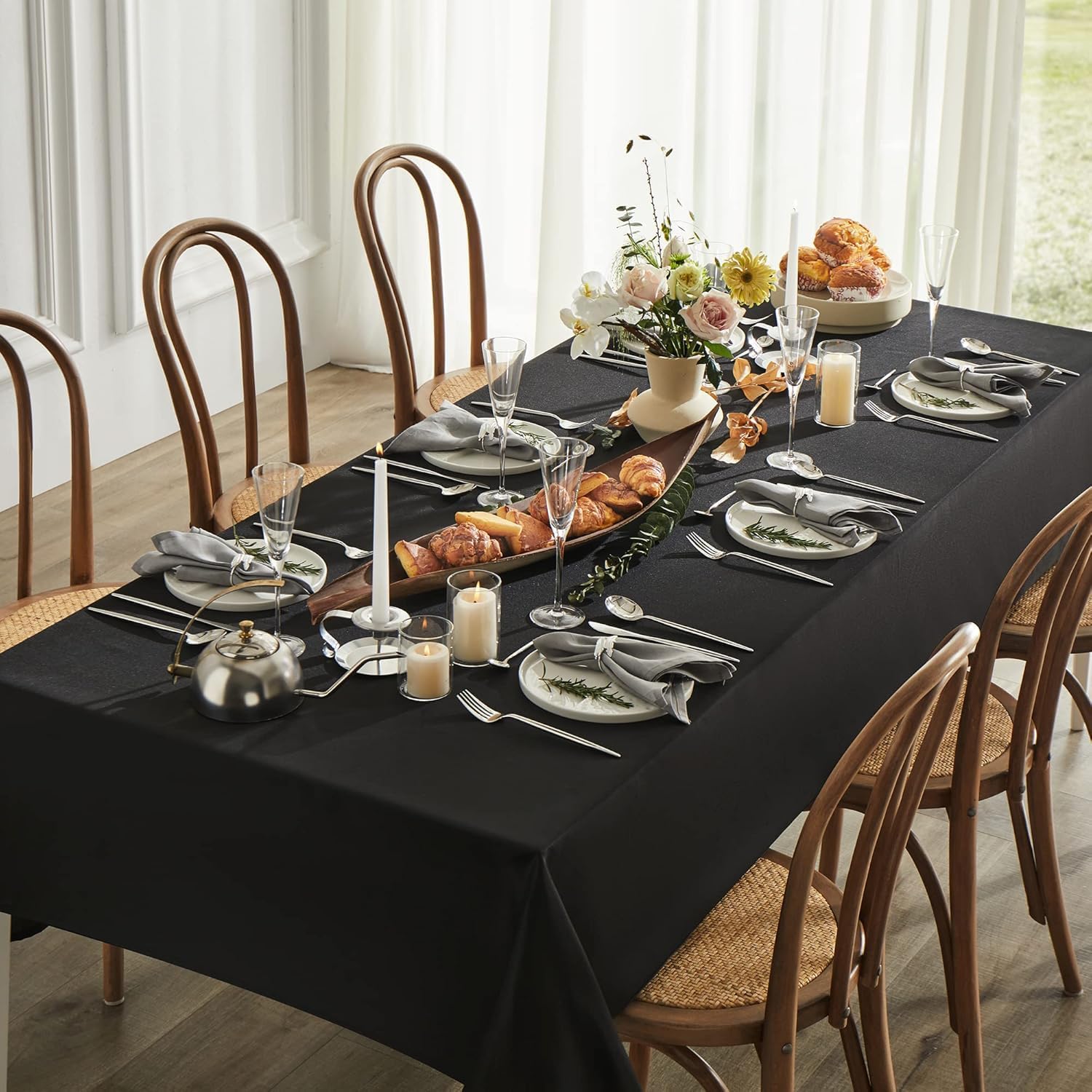 Table Cloth 60x102 Inch Black Tablecloth for 6 Foot Table Washable Polyester Rectangle Tablecloth for Buffet Table, Parties, Holiday Dinner, Wedding - Image 7