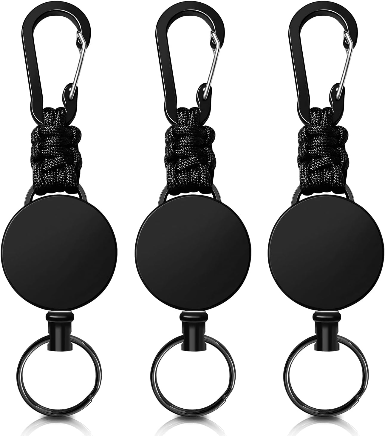 Retractable Keychain 3 Pack Heavy Duty Carabiner Badge Holder Badge Reel ID Holder with Steel Cord Extendable Key Ring - Image 1