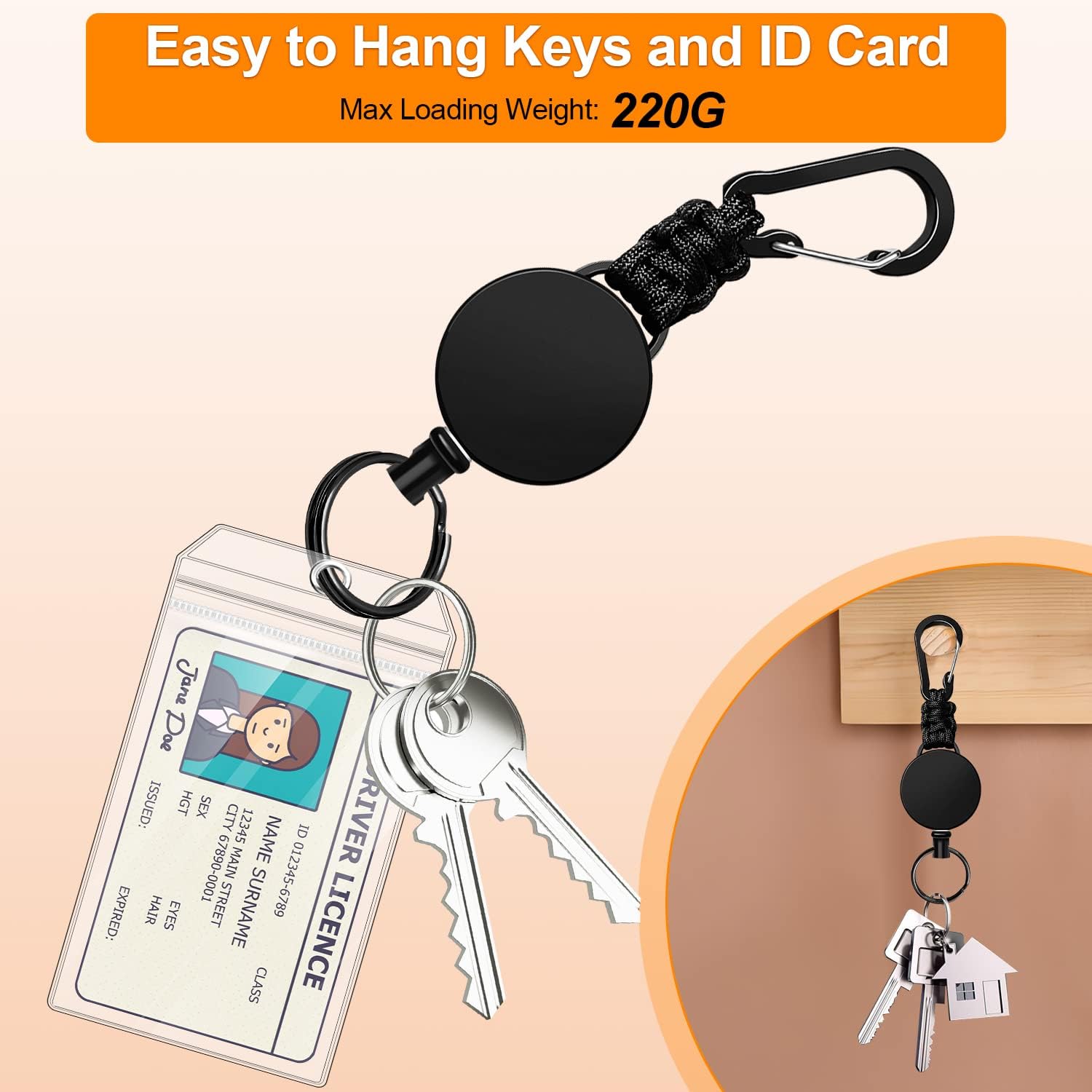Retractable Keychain 3 Pack Heavy Duty Carabiner Badge Holder Badge Reel ID Holder with Steel Cord Extendable Key Ring - Image 5