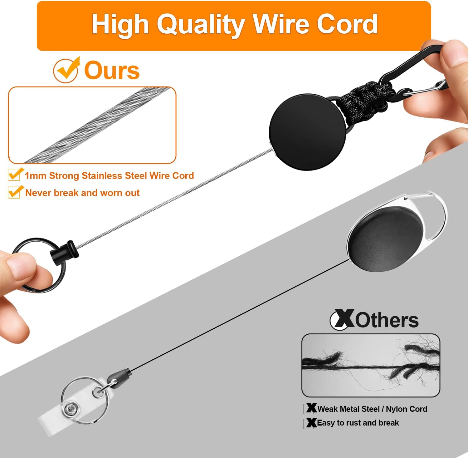 Retractable Keychain 3 Pack Heavy Duty Carabiner Badge Holder Badge Reel ID Holder with Steel Cord Extendable Key Ring - Image 6