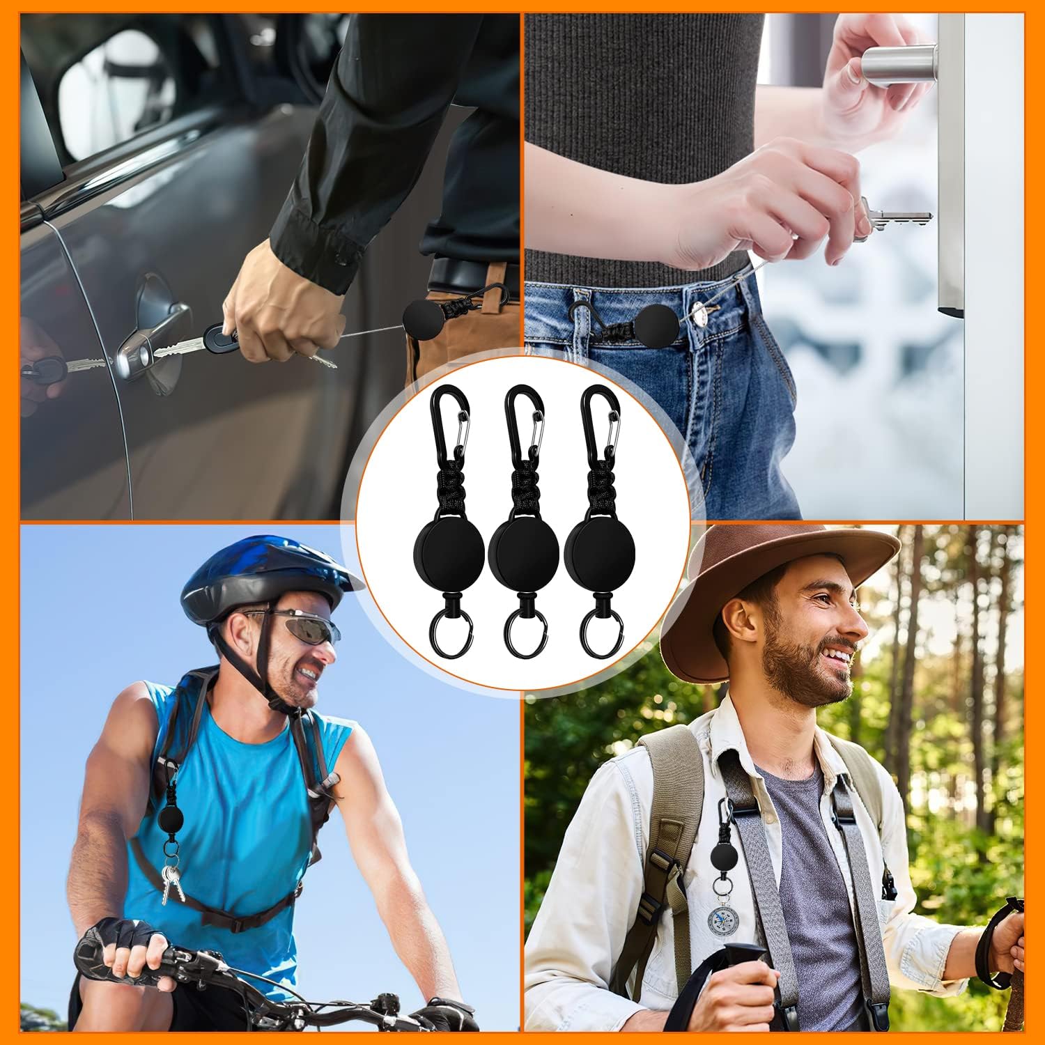 Retractable Keychain 3 Pack Heavy Duty Carabiner Badge Holder Badge Reel ID Holder with Steel Cord Extendable Key Ring - Image 7