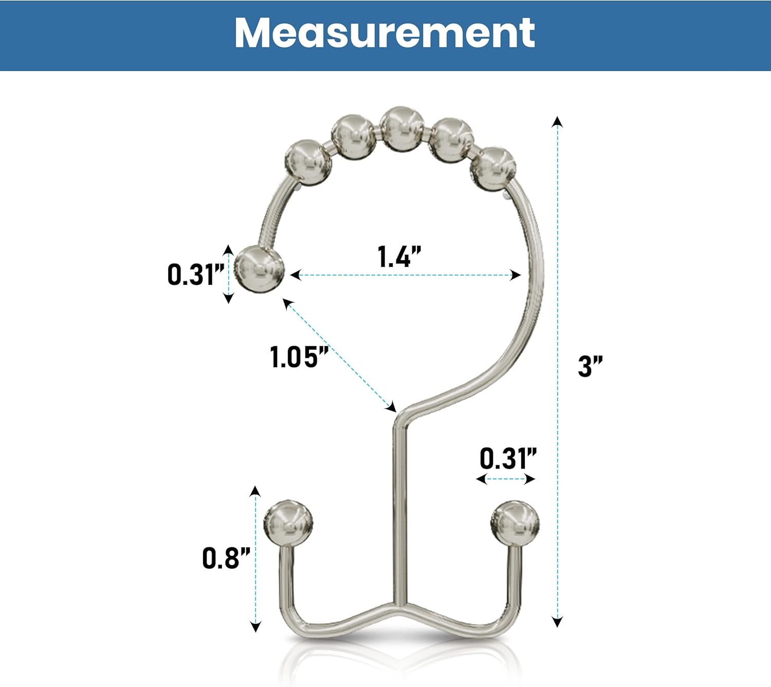 Shower Curtain Hooks Rings 12 Pack, Rust Resistant Double Roller Glide Shower Hooks for Bathroom, Shower Rods and Curtains, Nickel - Image 2