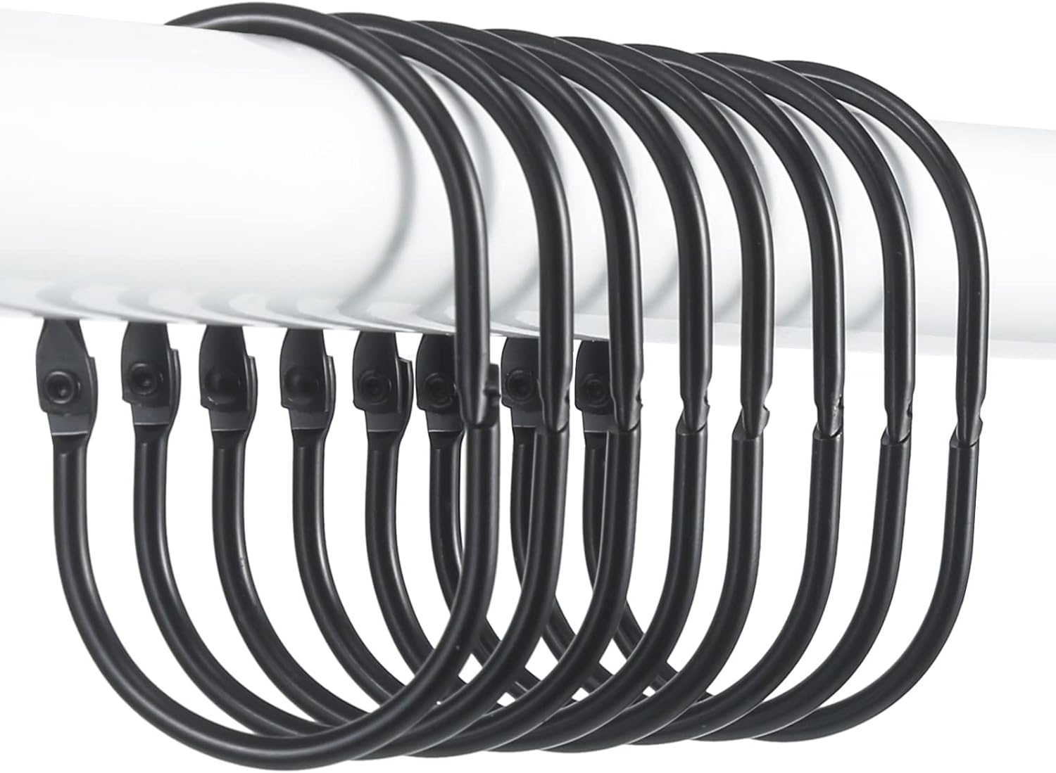Shower Curtain Rings, 12 Pcs Shower Curtain Hooks, Oval Snap Shower Rings for Curtain, Metal Black Shower Curtain Rings Rust Proof, Glide Smoothly Shower Hooks for Shower Curtain Rod (Black) - Image 1