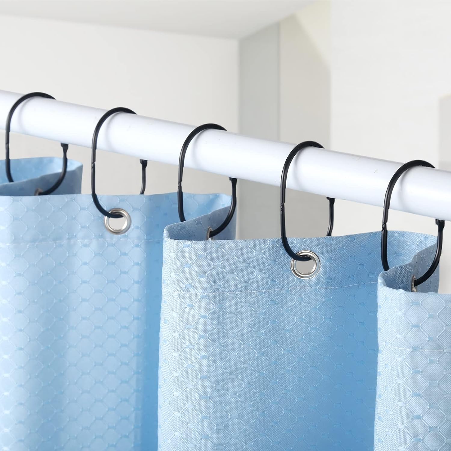 Shower Curtain Rings, 12 Pcs Shower Curtain Hooks, Oval Snap Shower Rings for Curtain, Metal Black Shower Curtain Rings Rust Proof, Glide Smoothly Shower Hooks for Shower Curtain Rod (Black) - Image 2