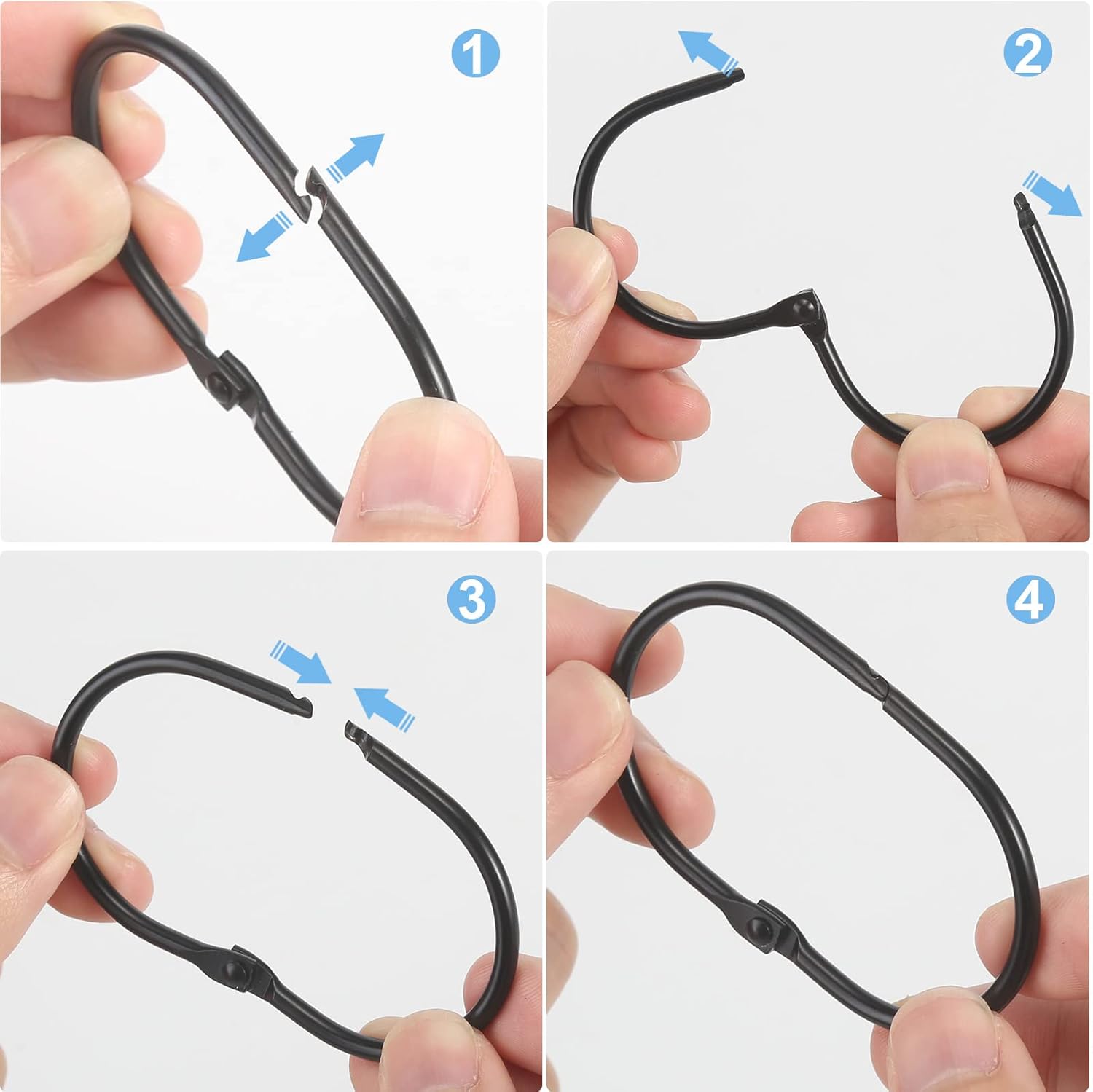 Shower Curtain Rings, 12 Pcs Shower Curtain Hooks, Oval Snap Shower Rings for Curtain, Metal Black Shower Curtain Rings Rust Proof, Glide Smoothly Shower Hooks for Shower Curtain Rod (Black) - Image 7