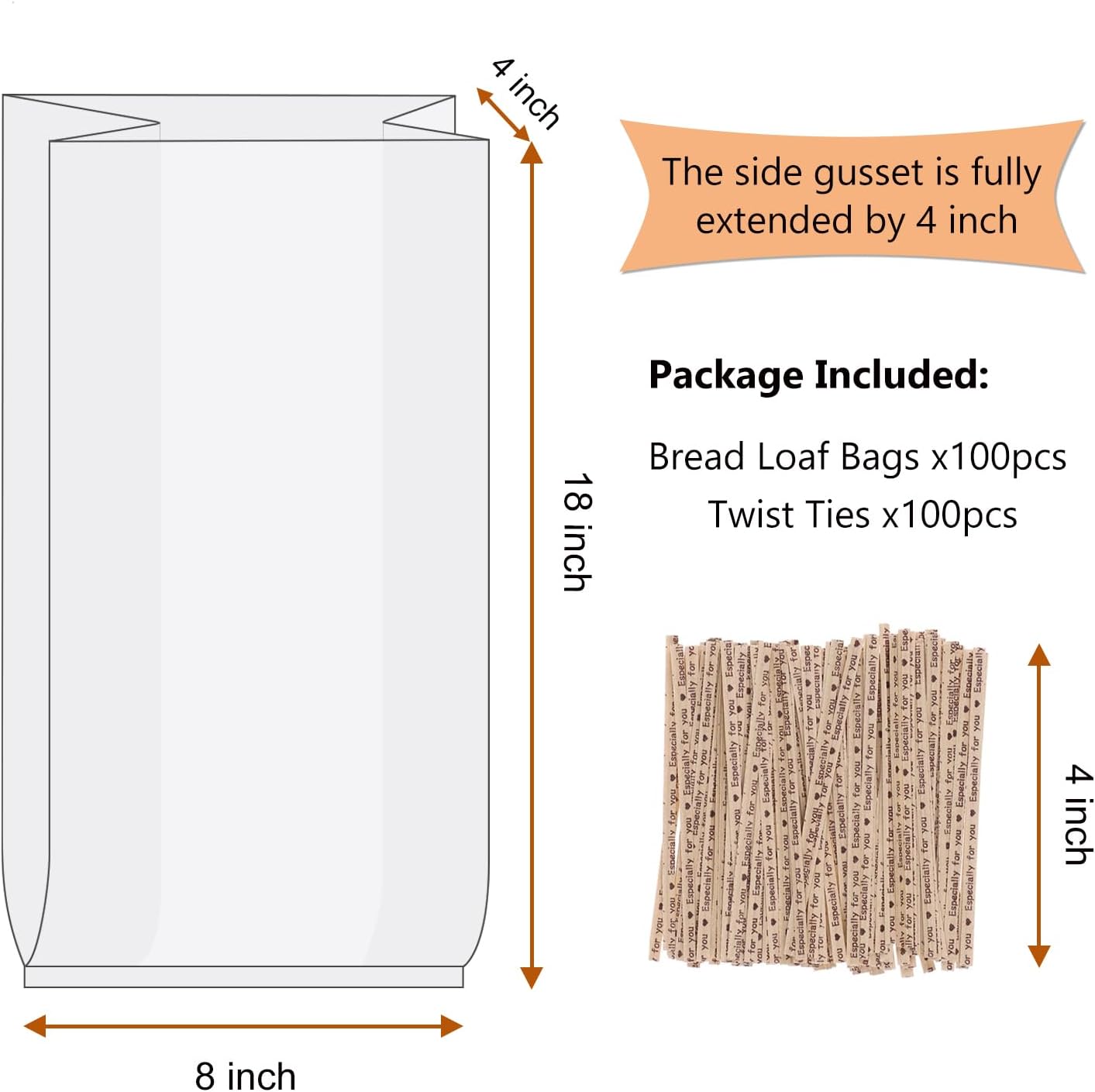 Bread Bags With Ties,100 Pieces 18x4x8 Inches Reusable Plastic Loaf Storage Bags for Homemade Bread Gift Giving - Image 2