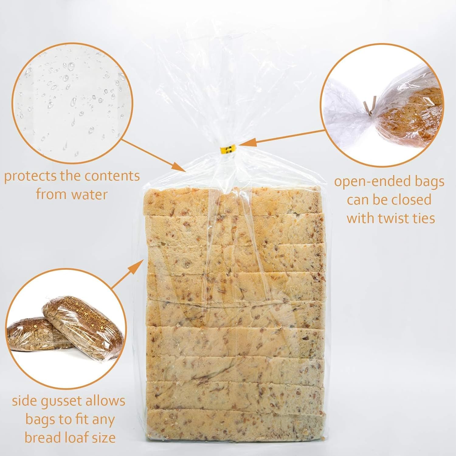 Bread Bags With Ties,100 Pieces 18x4x8 Inches Reusable Plastic Loaf Storage Bags for Homemade Bread Gift Giving - Image 4
