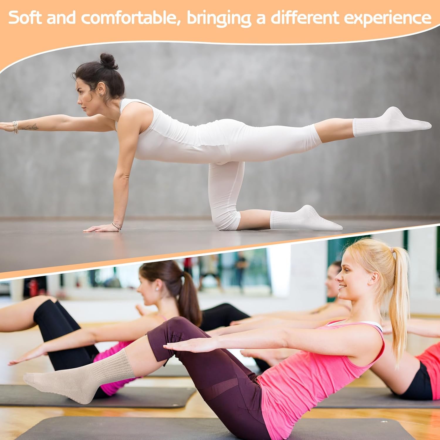 3 Pairs Non Slip Pilates Socks with Grips for Women, Yoga Grip Socks for Yoga, Barre, Dance, Ballet, Fitness - Image 2