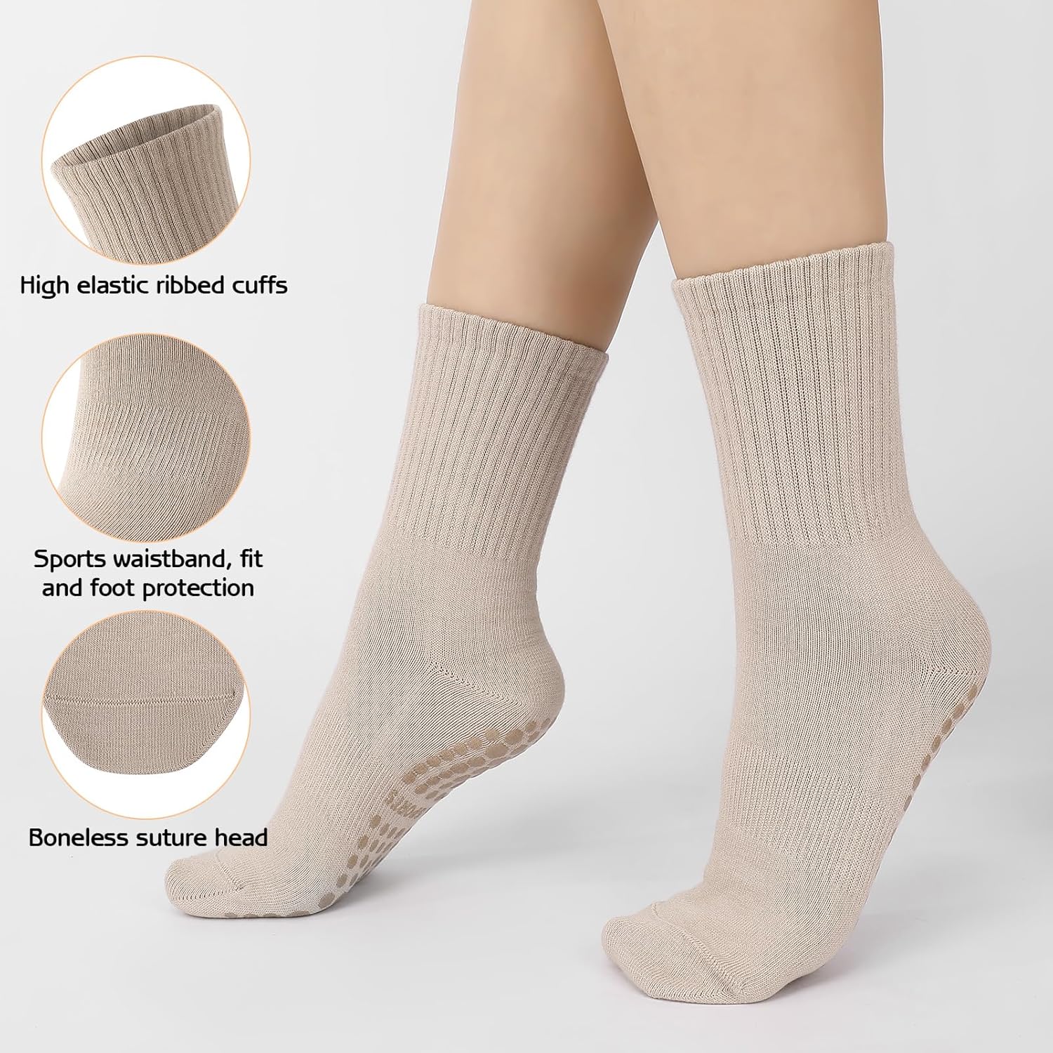 3 Pairs Non Slip Pilates Socks with Grips for Women, Yoga Grip Socks for Yoga, Barre, Dance, Ballet, Fitness - Image 4