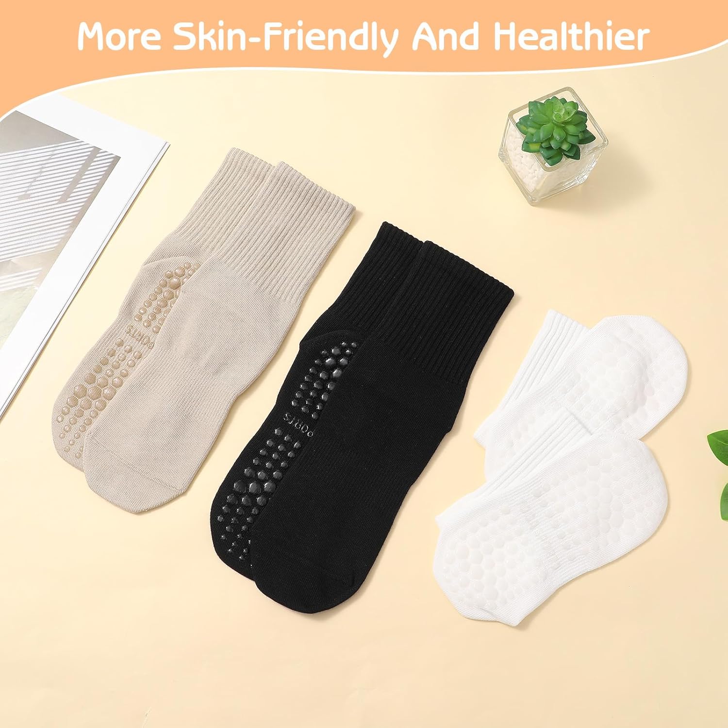 3 Pairs Non Slip Pilates Socks with Grips for Women, Yoga Grip Socks for Yoga, Barre, Dance, Ballet, Fitness - Image 7