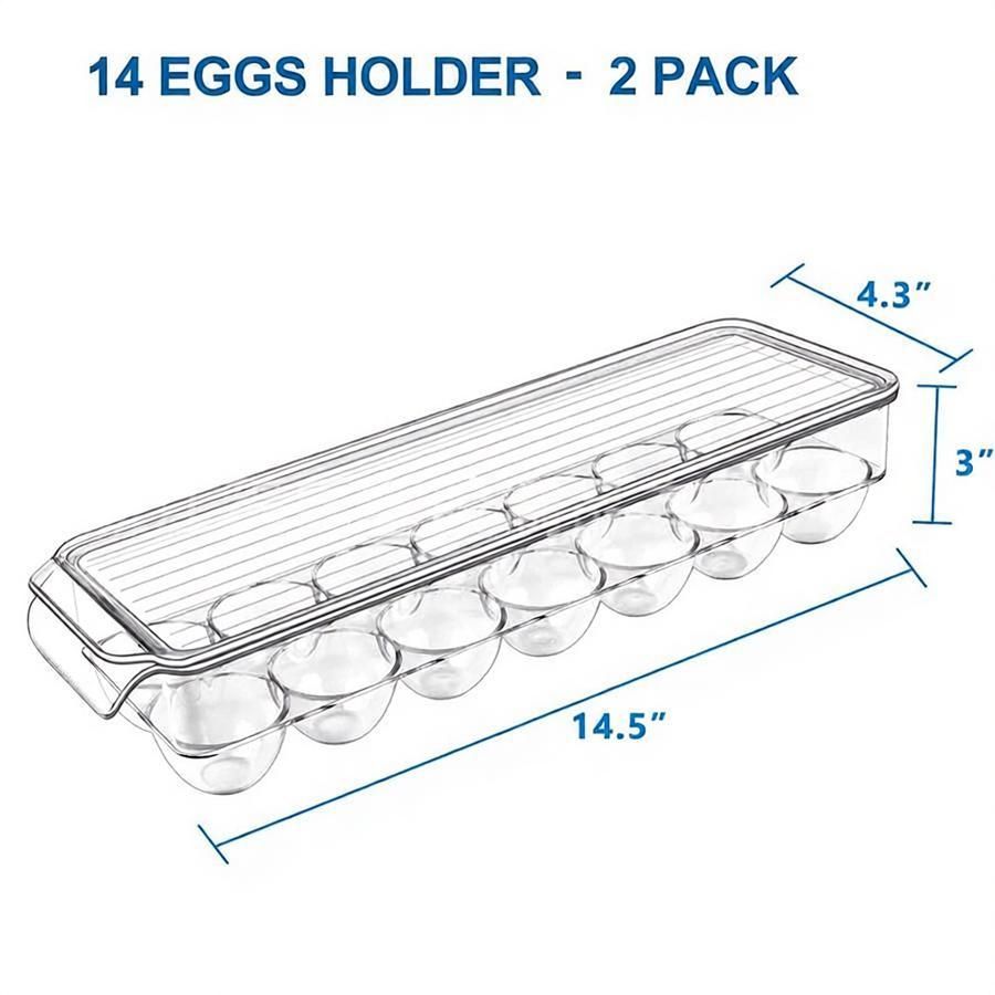 Pack of 2 - Egg Basket for fridge - Egg Holder for Fridge - 14 Egg Container With Lid & Handle, Egg Container For Refrigerator, Stackable Plastic Egg Tray with Lids (Clear) - Image 2