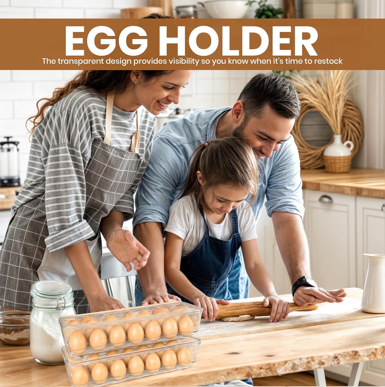 Pack of 2 - Egg Basket for fridge - Egg Holder for Fridge - 14 Egg Container With Lid & Handle, Egg Container For Refrigerator, Stackable Plastic Egg Tray with Lids (Clear) - Image 3