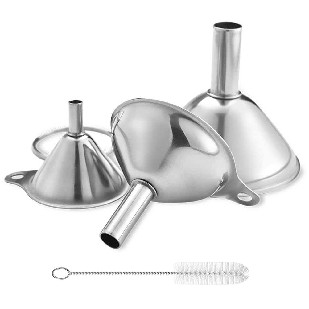 Stainless Steel Funnels, 3pcs Mini Filling Kitchen Funnel, Sizes Large To Small Funnels for Transferring Essential Oils, Liquid, Fluid, Dry Ingredients & Powder, Durable and Dishwash - Image 1