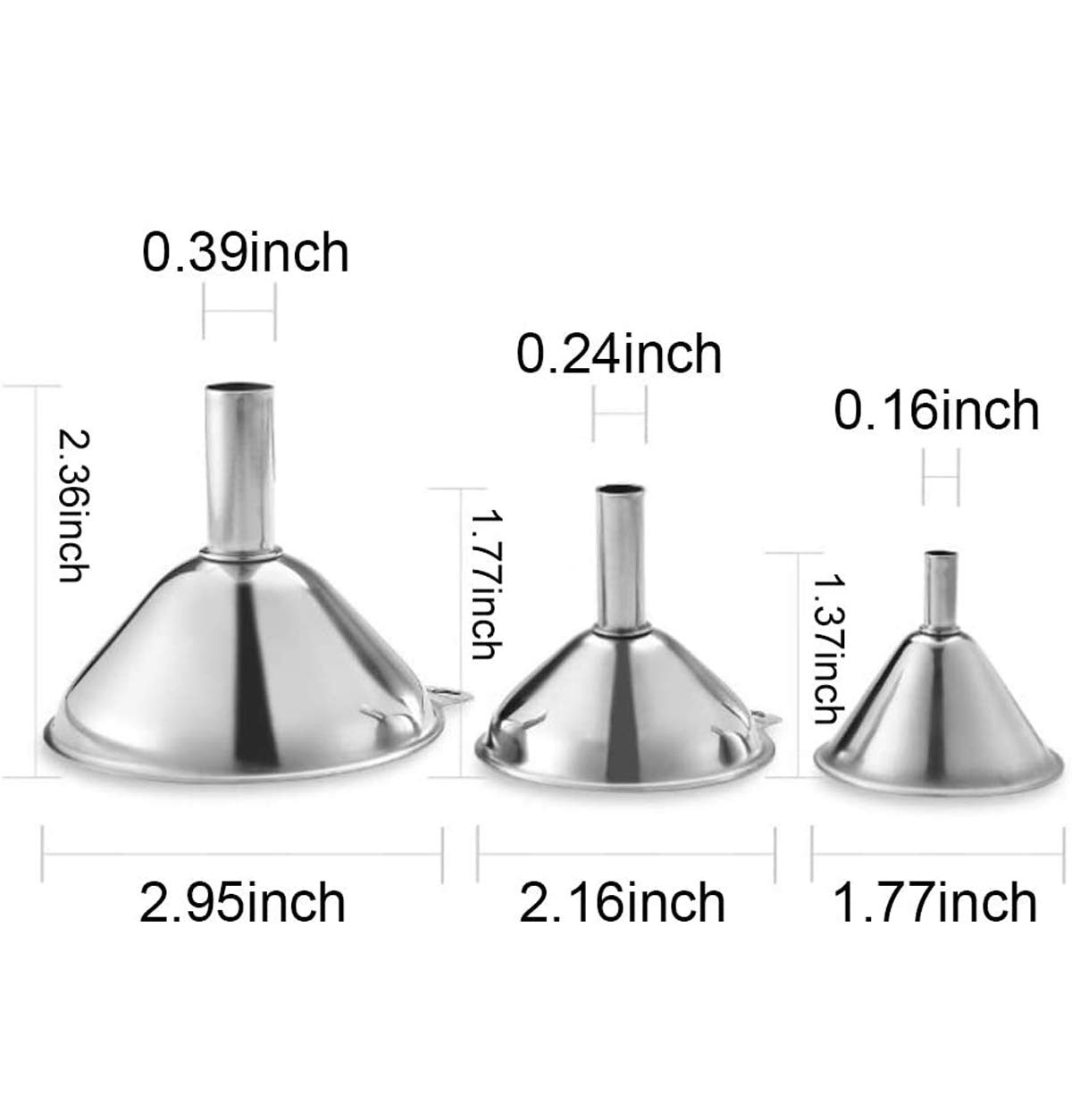 Stainless Steel Funnels, 3pcs Mini Filling Kitchen Funnel, Sizes Large To Small Funnels for Transferring Essential Oils, Liquid, Fluid, Dry Ingredients & Powder, Durable and Dishwash - Image 2