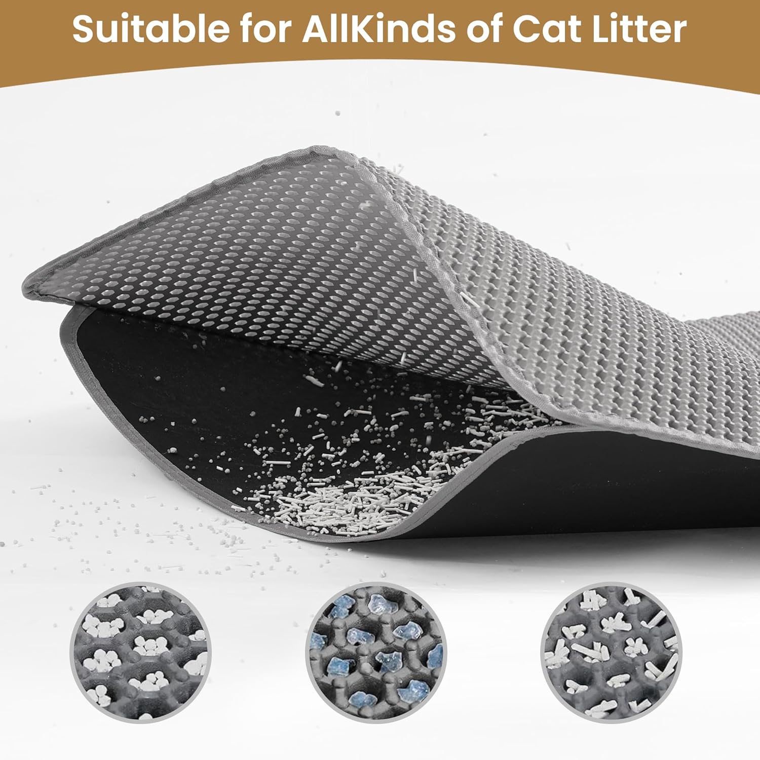 Cat Litter Mat ，60x45cm Double-Layer Honeycomb Design, Waterproof & Urine-Proof, Traps Litter to Keep Floors Clean(Gray) - Image 2
