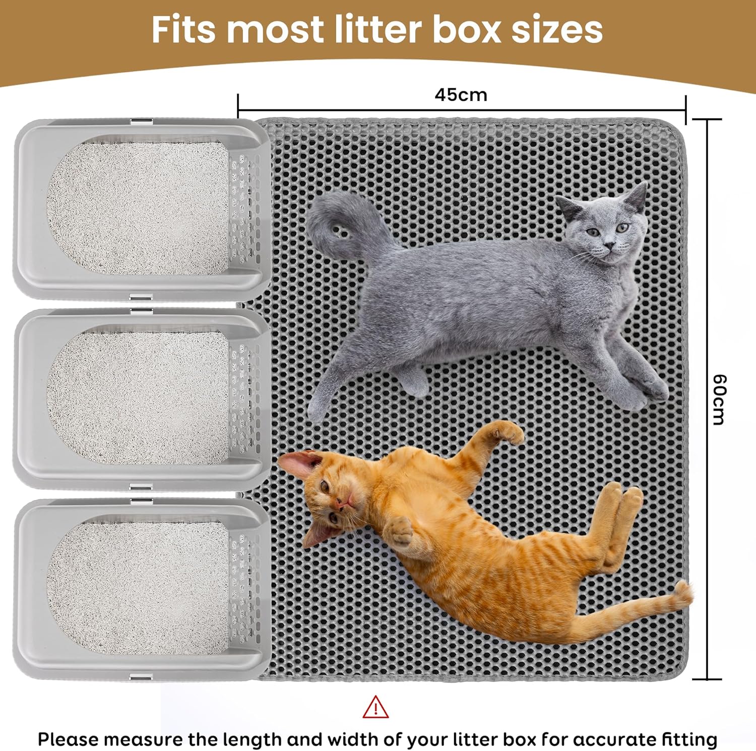 Cat Litter Mat ，60x45cm Double-Layer Honeycomb Design, Waterproof & Urine-Proof, Traps Litter to Keep Floors Clean(Gray) - Image 5