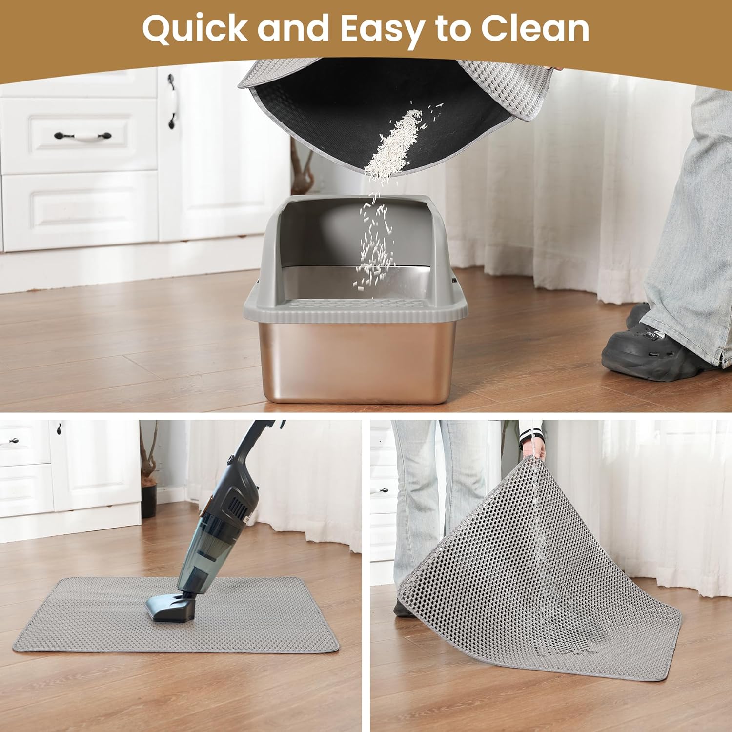 Cat Litter Mat ，60x45cm Double-Layer Honeycomb Design, Waterproof & Urine-Proof, Traps Litter to Keep Floors Clean(Gray) - Image 6