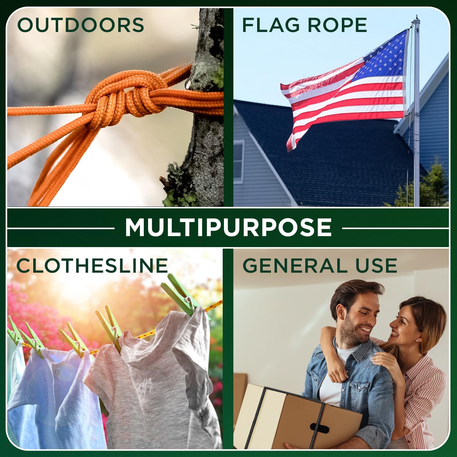 Rope – 1/4” & 3/8” – 90 FT | 150 FT – Strong All-Purpose Utility Rope – Camping, Crafting, Flag Pole, Indoor & Outdoor – Polypropylene Nylon Poly Lightweight Diamond Braided Cord – Black - Image 6