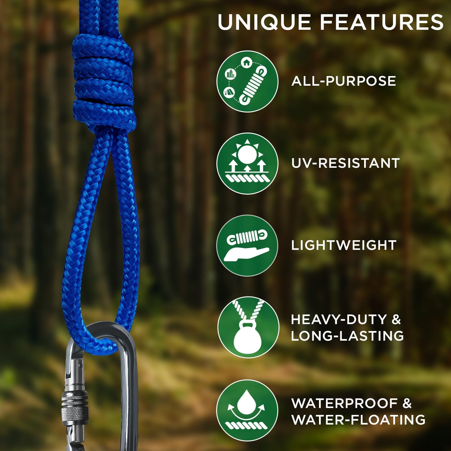 Rope – 90 Feet x 1/4 Inch (7mm) – Blue – Strong All-Purpose Utility Rope – Camping, Crafting, Flag Pole, Indoor & Outdoor – Polypropylene Nylon Poly Lightweight Diamond Braided Cord - Image 4