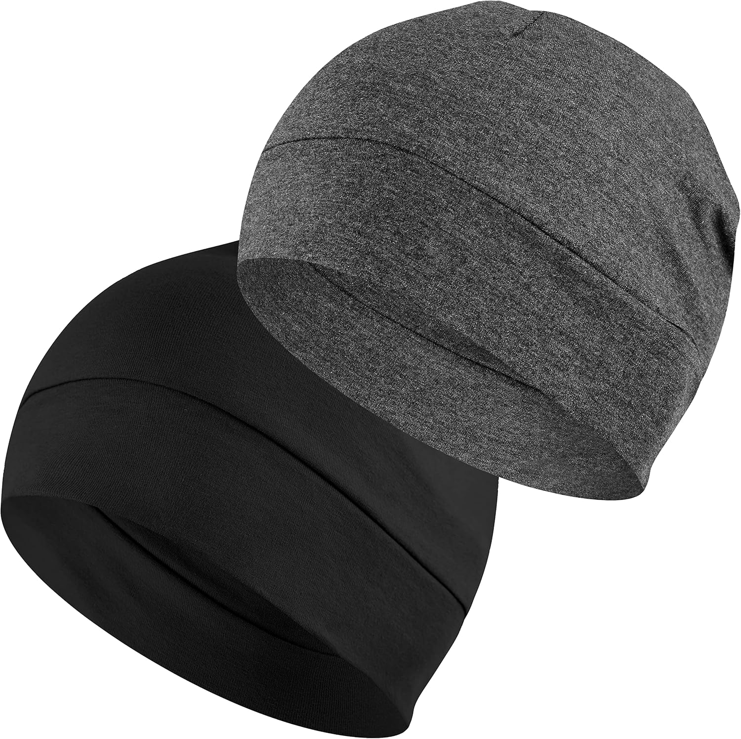 100% Cotton Beanie Hat, 2-Pack Unisex Skull Cap Helmet Liner for Running Cycling Skiing Sleeping Chemo Headwear - Image 1