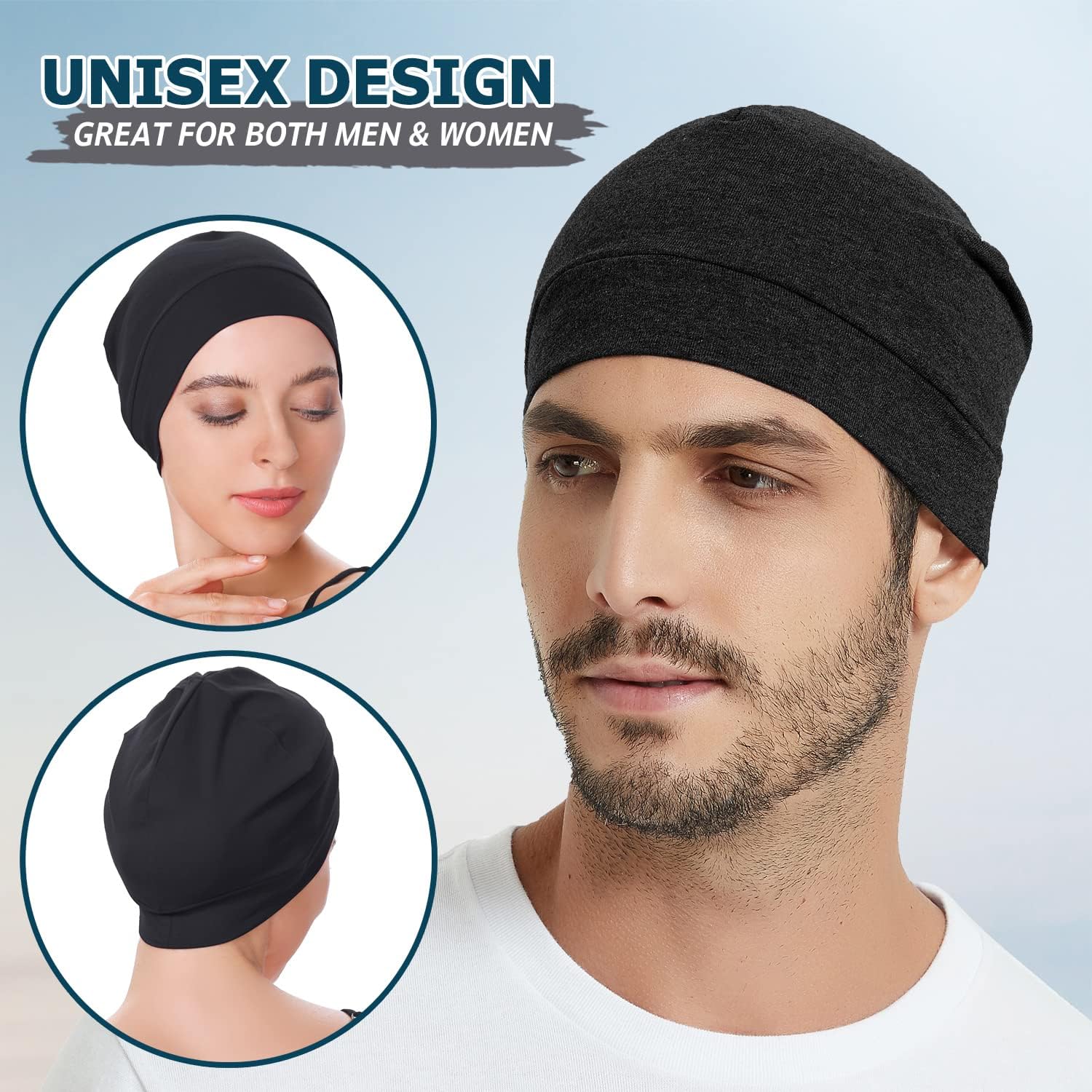 100% Cotton Beanie Hat, 2-Pack Unisex Skull Cap Helmet Liner for Running Cycling Skiing Sleeping Chemo Headwear - Image 3