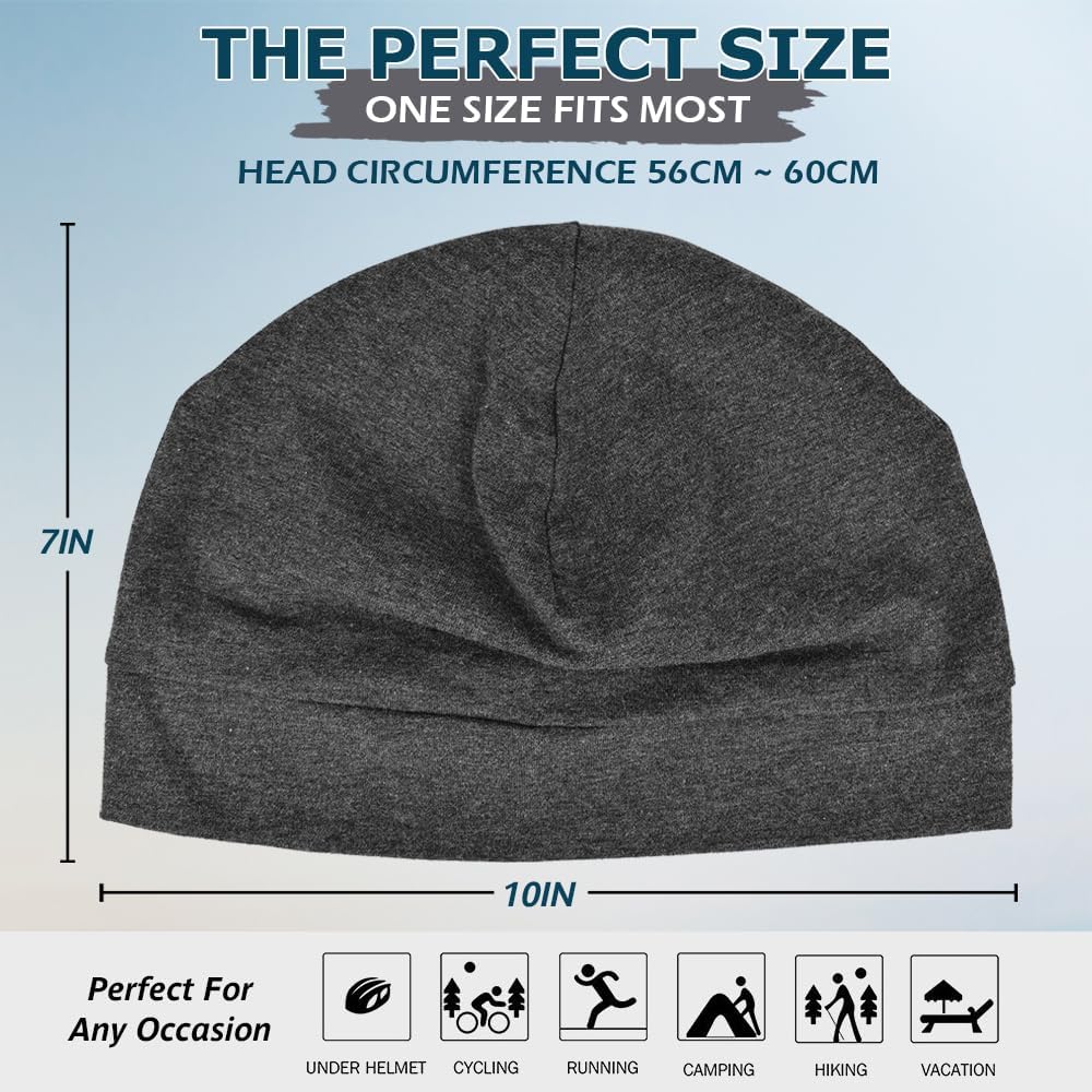 100% Cotton Beanie Hat, 2-Pack Unisex Skull Cap Helmet Liner for Running Cycling Skiing Sleeping Chemo Headwear - Image 5