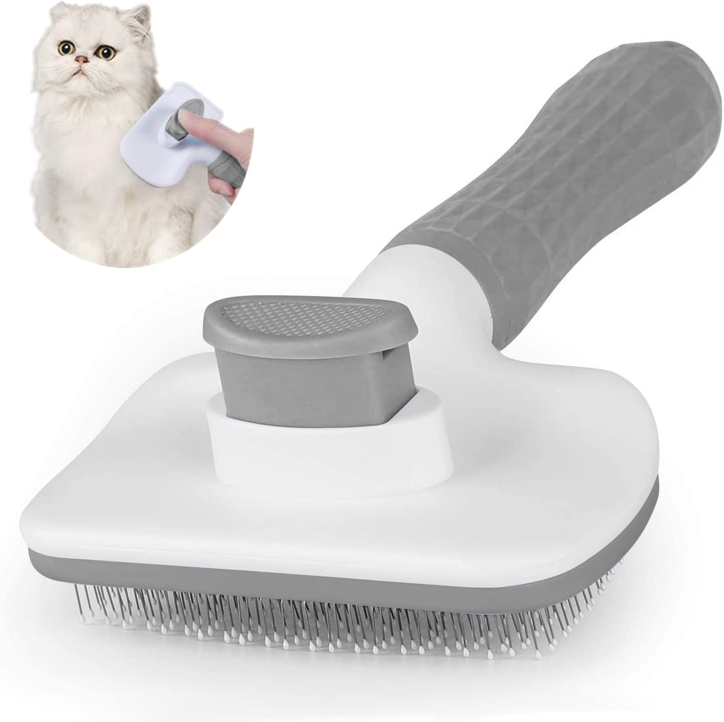 Cat Dog Brush for shedding,Pet Grooming Brush for Cats Dogs Massage,Shedding Brush for Short or Long Hair,Self Cleaning Slicker Brush,Easy to Removes Loose Undercoat, Tangled Hair (grey) - Image 1