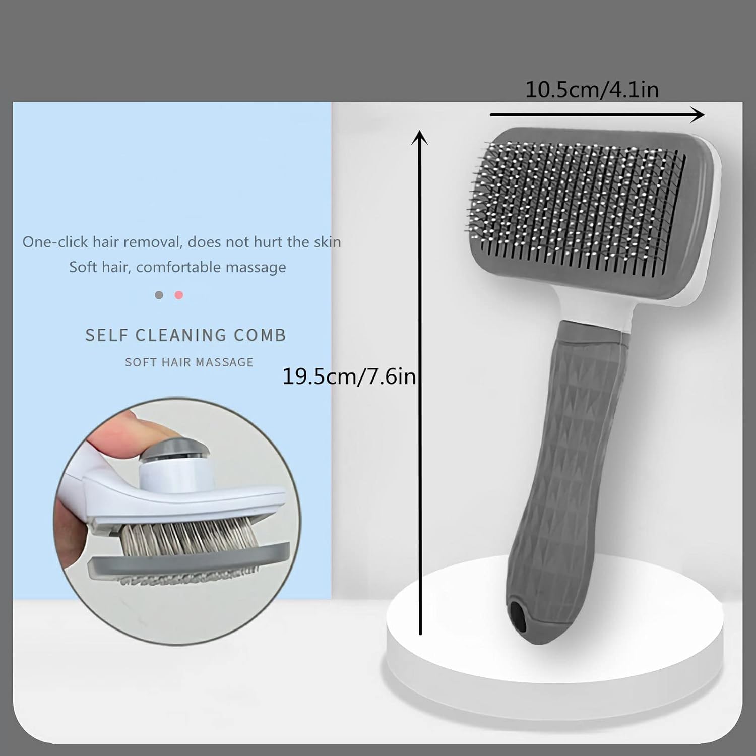 Cat Dog Brush for shedding,Pet Grooming Brush for Cats Dogs Massage,Shedding Brush for Short or Long Hair,Self Cleaning Slicker Brush,Easy to Removes Loose Undercoat, Tangled Hair (grey) - Image 2