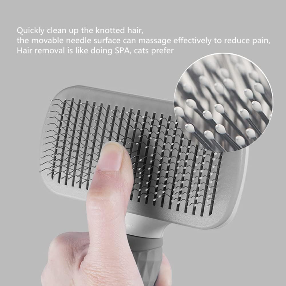 Cat Dog Brush for shedding,Pet Grooming Brush for Cats Dogs Massage,Shedding Brush for Short or Long Hair,Self Cleaning Slicker Brush,Easy to Removes Loose Undercoat, Tangled Hair (grey) - Image 3