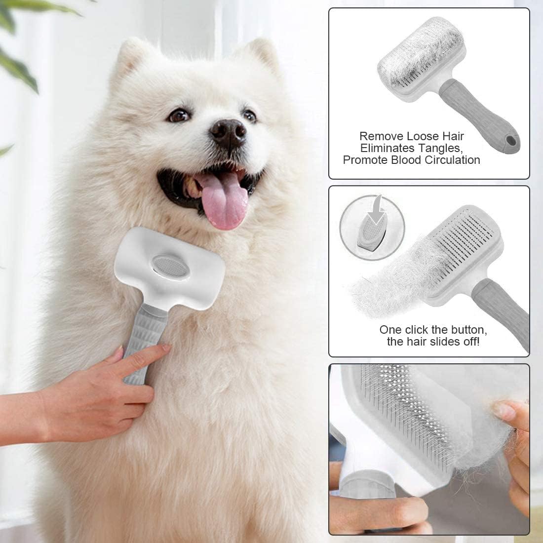 Cat Dog Brush for shedding,Pet Grooming Brush for Cats Dogs Massage,Shedding Brush for Short or Long Hair,Self Cleaning Slicker Brush,Easy to Removes Loose Undercoat, Tangled Hair (grey) - Image 5