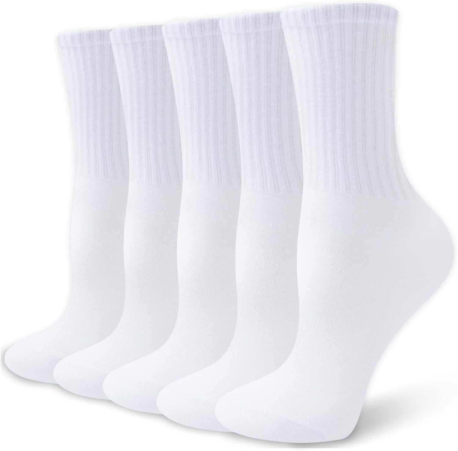 Womens Crew Socks Cotton, 5 Pairs Soft and Moisture Wicking Calf Socks for Work and Casual Sport Wear, Size 5-10 - Image 1
