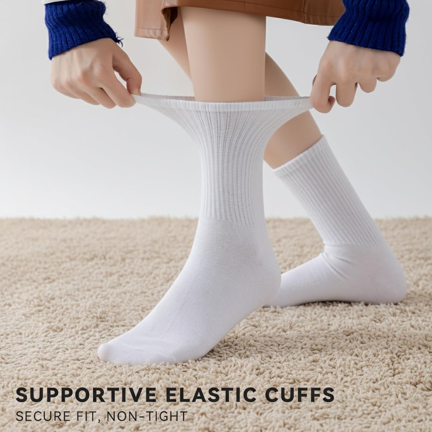Womens Crew Socks Cotton, 5 Pairs Soft and Moisture Wicking Calf Socks for Work and Casual Sport Wear, Size 5-10 - Image 2
