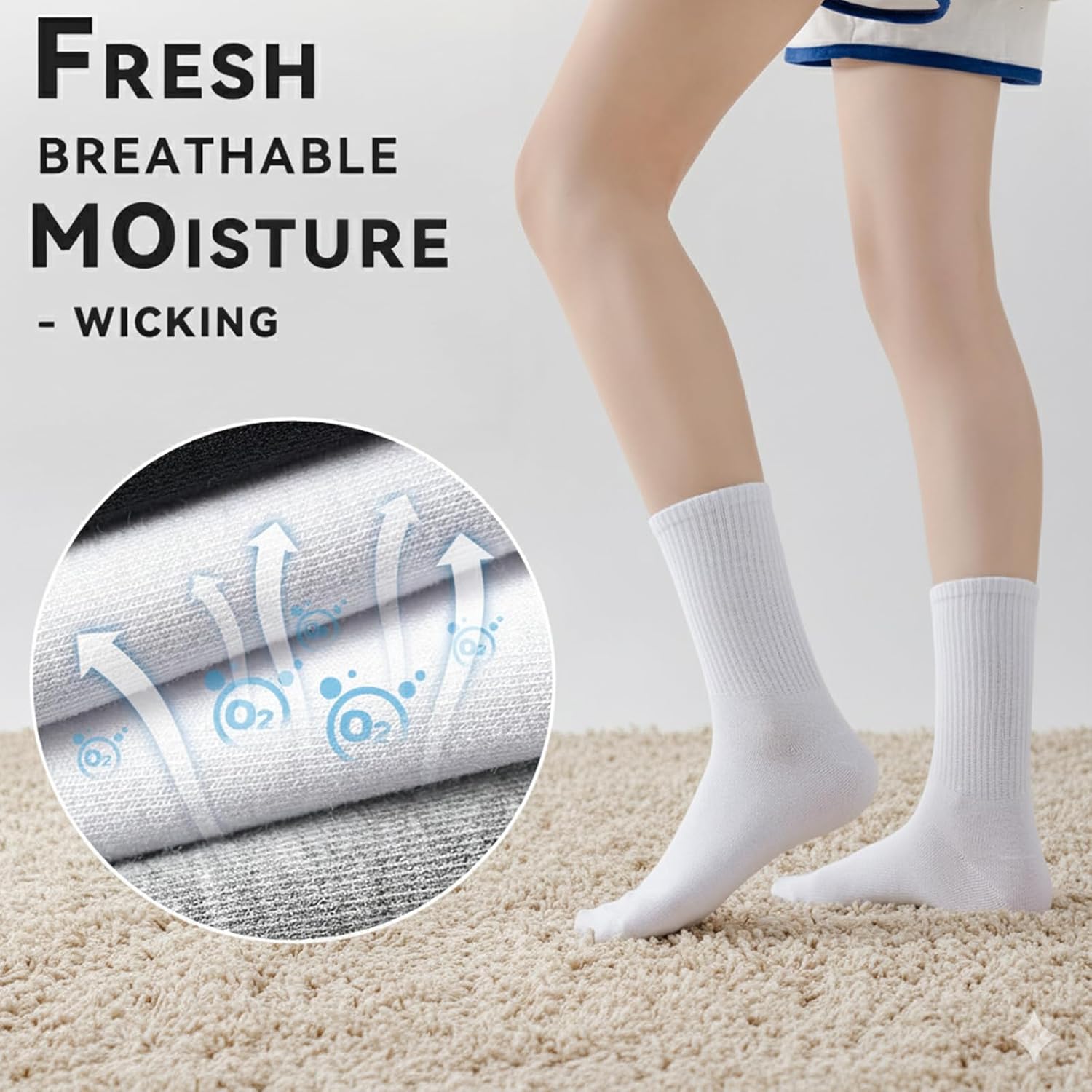 Womens Crew Socks Cotton, 5 Pairs Soft and Moisture Wicking Calf Socks for Work and Casual Sport Wear, Size 5-10 - Image 4