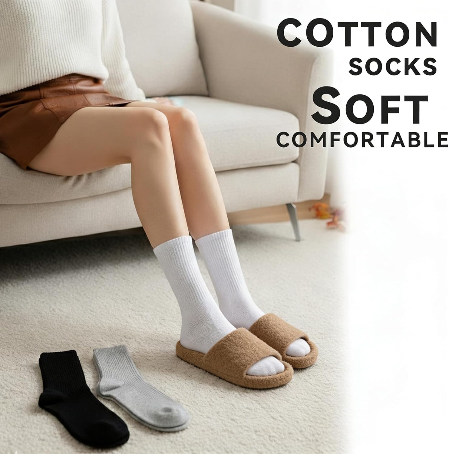 Womens Crew Socks Cotton, 5 Pairs Soft and Moisture Wicking Calf Socks for Work and Casual Sport Wear, Size 5-10 - Image 5