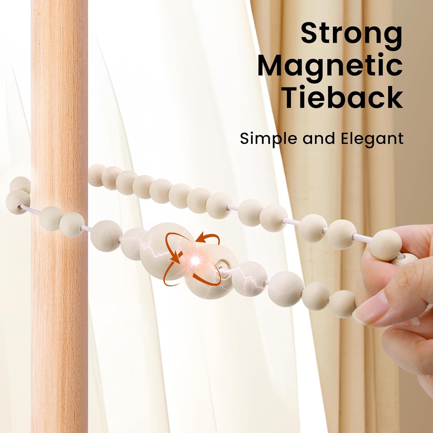 Magnetic Curtain Tiebacks, Curtain Holdbacks for Curtains 2 Pack, Wood Bead Curtain Holders for Boho Bedroom Decor, Baby Nursery Decor, Farmhouse Decor - Image 6