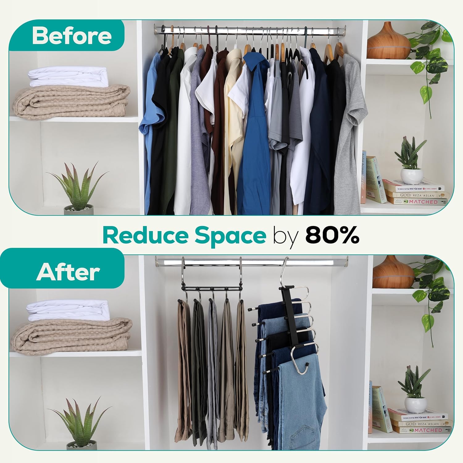 2 Pack Pants Hangers Space Saving - Clothes Hanger with Stainless Steel Hook & Anti-Slip Design - Closet Organizer for Jeans, Trousers, Skirts, Scarf & Slacks (Black) - Image 4