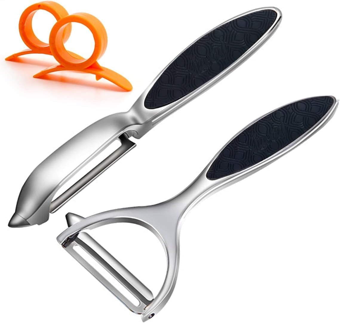 Potato Peelers, Vegetable Peeler for Kitchen Stainless Steel Y Shape Swivel Peelers, Carrot, Fruit, Ergonomic Non-Slip Handle and Sharp Blade with 2 Oranges Peeler - Image 1