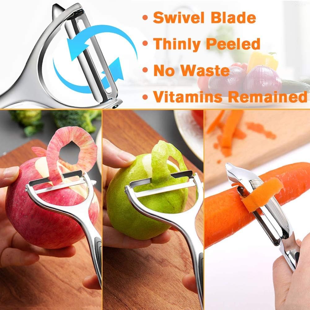 Potato Peelers, Vegetable Peeler for Kitchen Stainless Steel Y Shape Swivel Peelers, Carrot, Fruit, Ergonomic Non-Slip Handle and Sharp Blade with 2 Oranges Peeler - Image 3