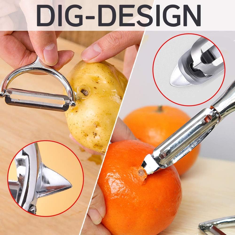 Potato Peelers, Vegetable Peeler for Kitchen Stainless Steel Y Shape Swivel Peelers, Carrot, Fruit, Ergonomic Non-Slip Handle and Sharp Blade with 2 Oranges Peeler - Image 5
