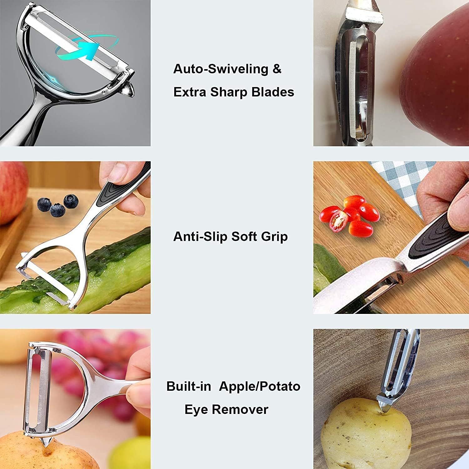 Potato Peelers, Vegetable Peeler for Kitchen Stainless Steel Y Shape Swivel Peelers, Carrot, Fruit, Ergonomic Non-Slip Handle and Sharp Blade with 2 Oranges Peeler - Image 7