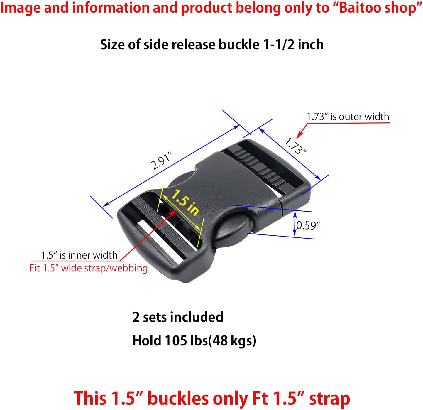 Side Release Buckles 5/8,3/4,1,1-1/4,1-1/2,2 inch Heavy Duty Plastic Buckle Clips Snaps Backpack Buckle Replacement - Image 2