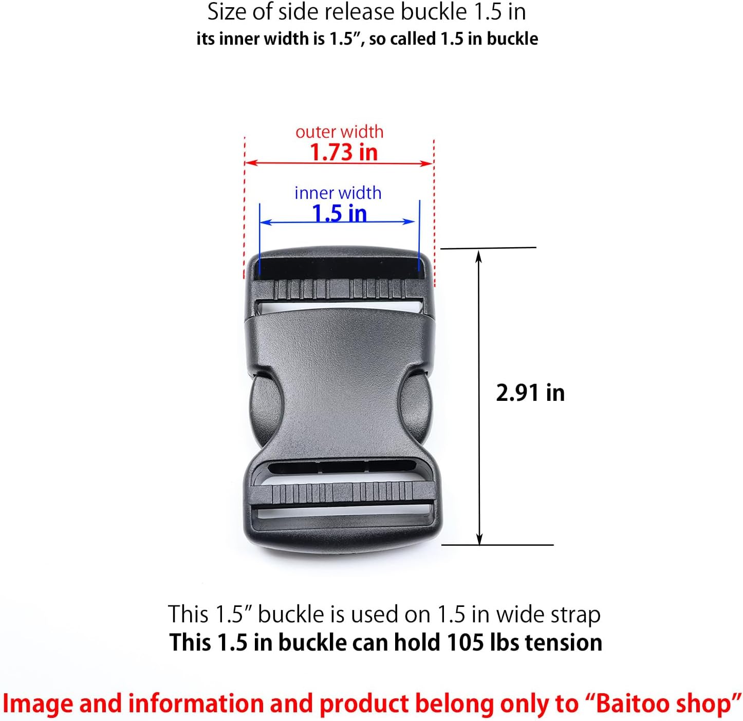 Side Release Buckles 5/8,3/4,1,1-1/4,1-1/2,2 inch Heavy Duty Plastic Buckle Clips Snaps Backpack Buckle Replacement - Image 3
