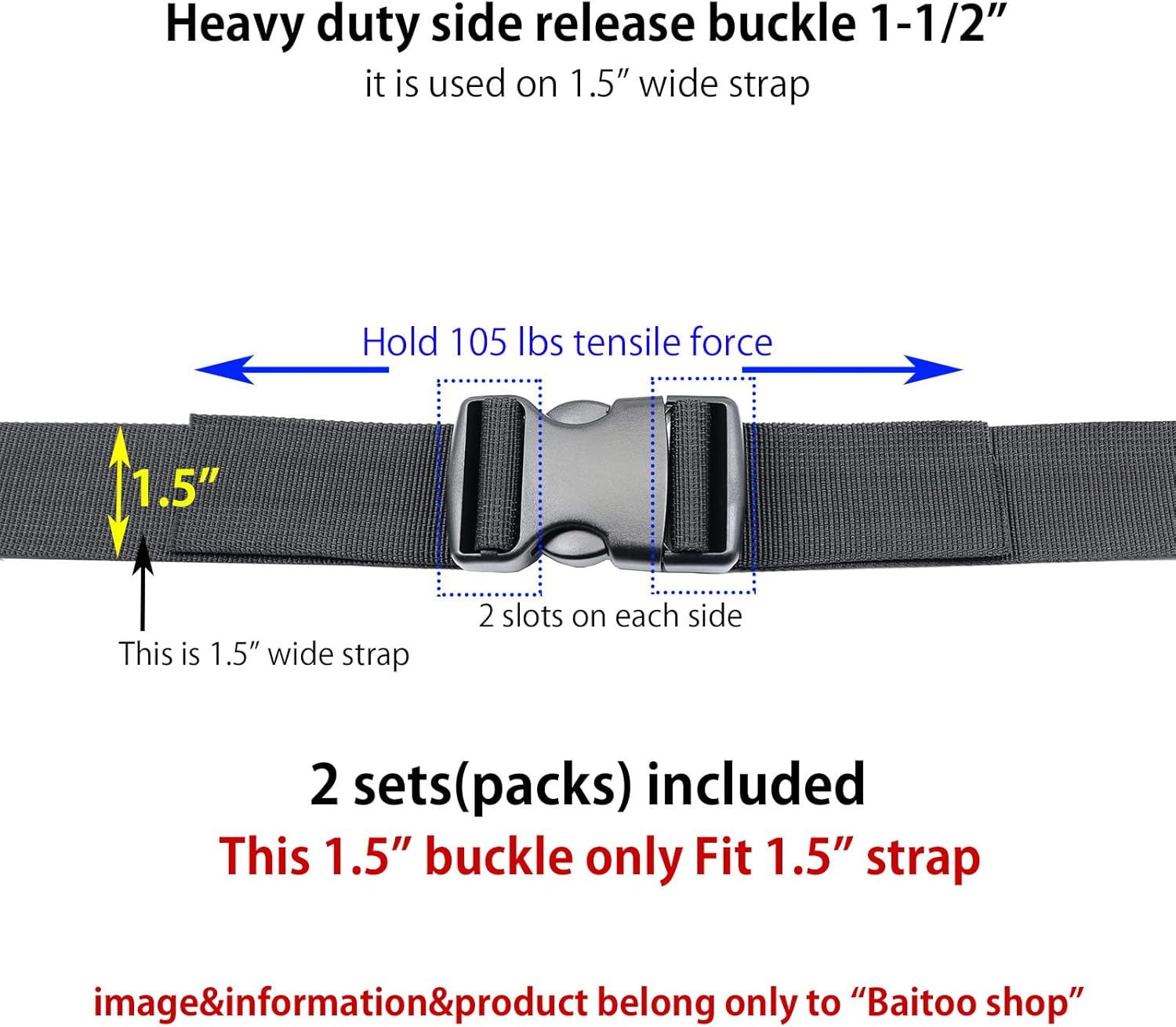 Side Release Buckles 5/8,3/4,1,1-1/4,1-1/2,2 inch Heavy Duty Plastic Buckle Clips Snaps Backpack Buckle Replacement - Image 4