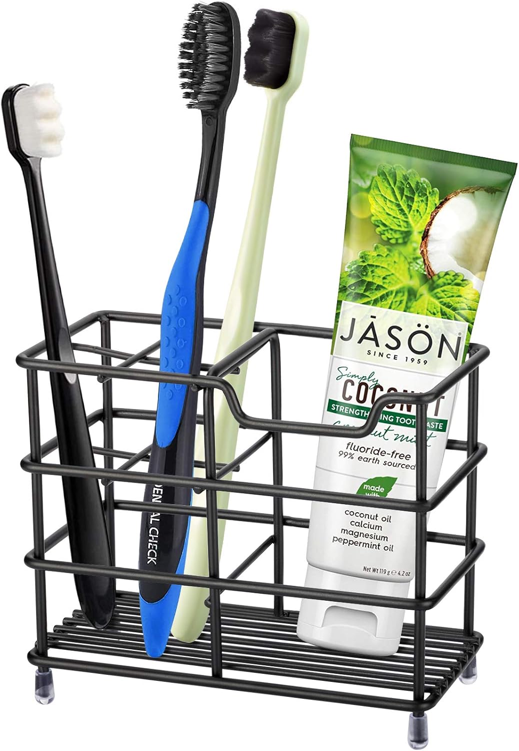 304 Stainless Steel Bathroom Toothbrush Holder Toothpaste Holder Stand Bathroom Accessories Organizer (Black, Small) - Image 1