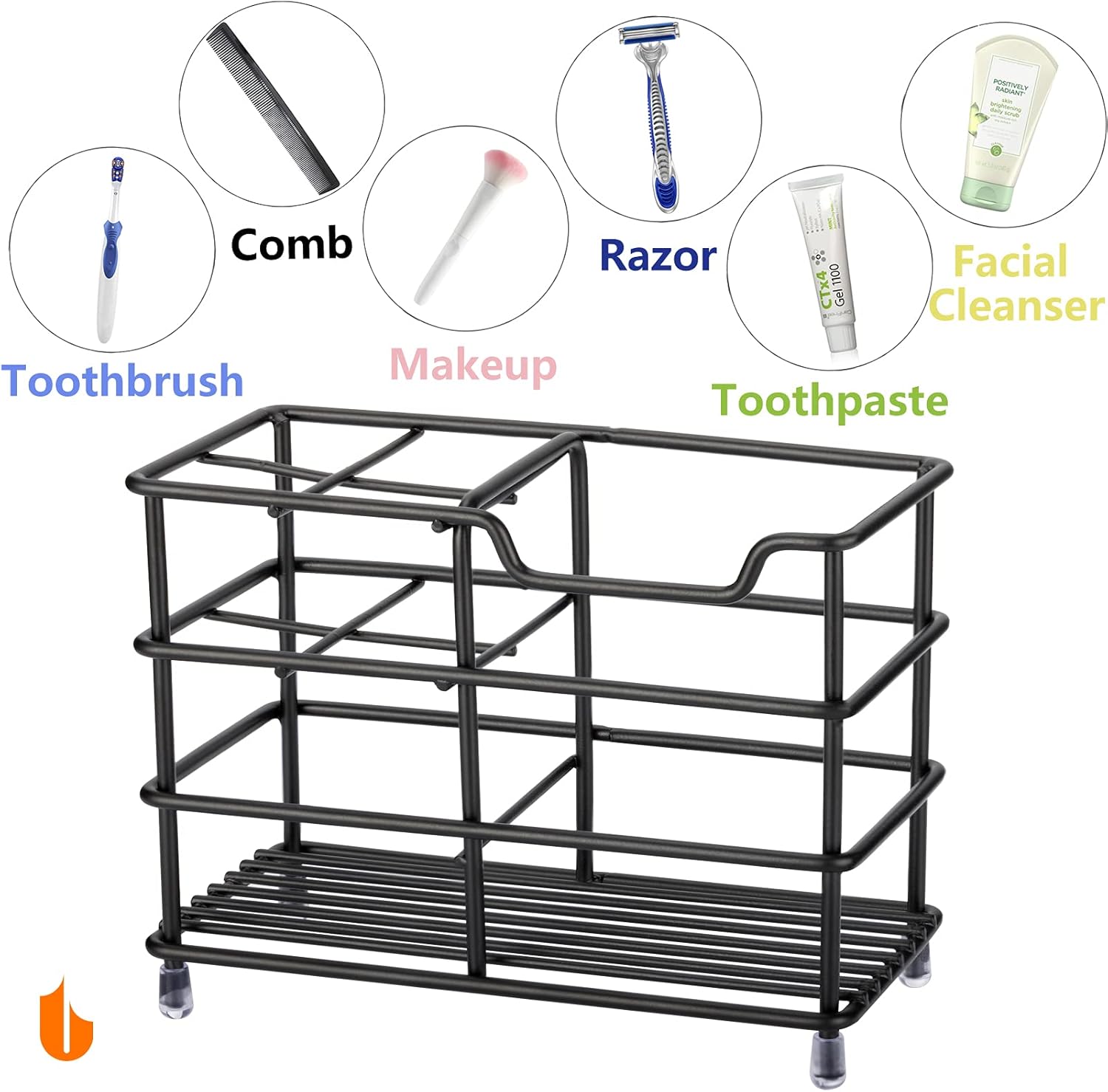 304 Stainless Steel Bathroom Toothbrush Holder Toothpaste Holder Stand Bathroom Accessories Organizer (Black, Small) - Image 4