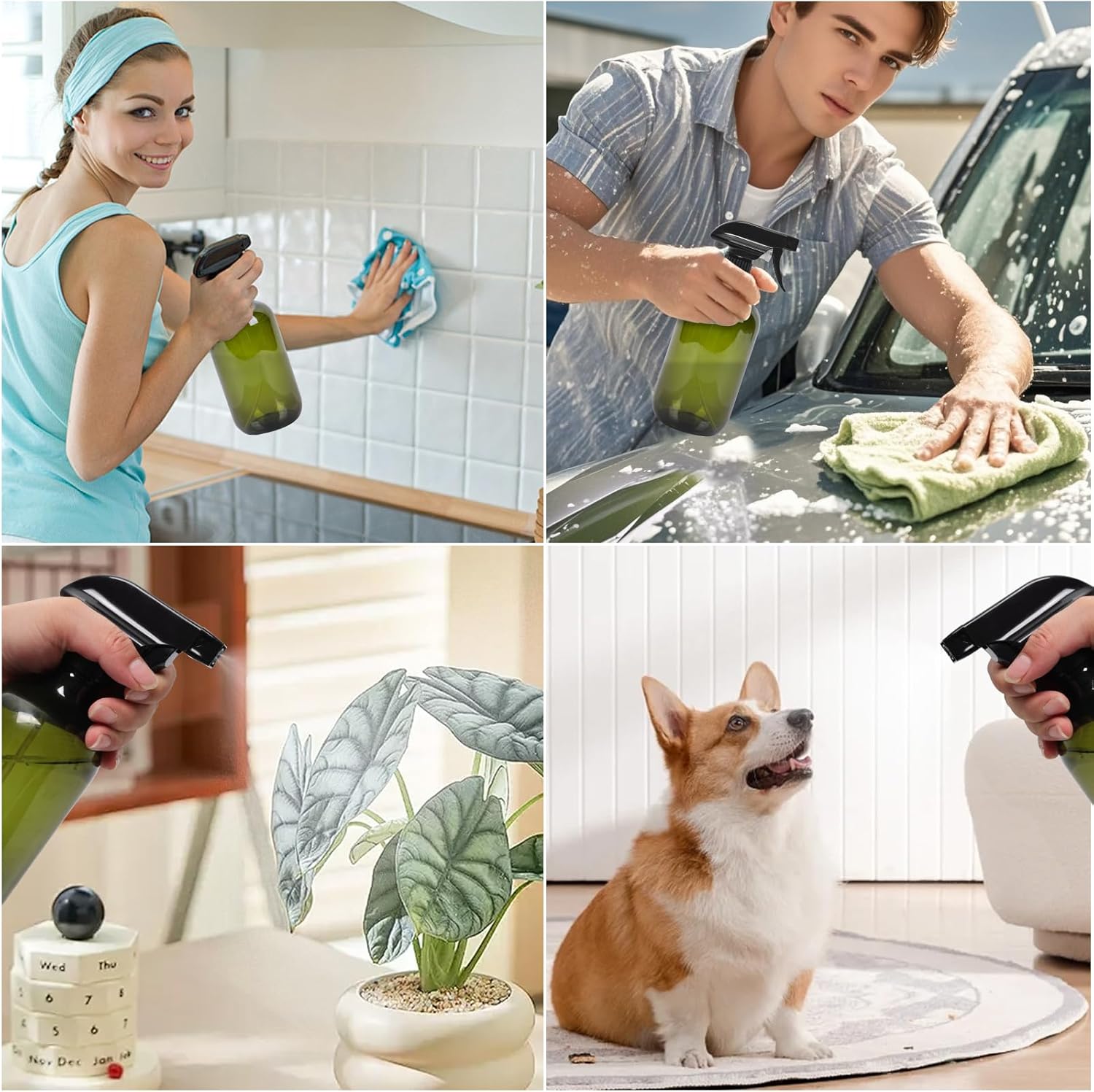Cleaning Spray Bottles for Plants Misters for Inside, 2 Pack 16.9 oz Squirt Bottle, Water Spray Bottle Mist Sprayer, No Leak Hair Mister Spray Bottle Empty with Adjustable Nozzle (Green) - Image 6