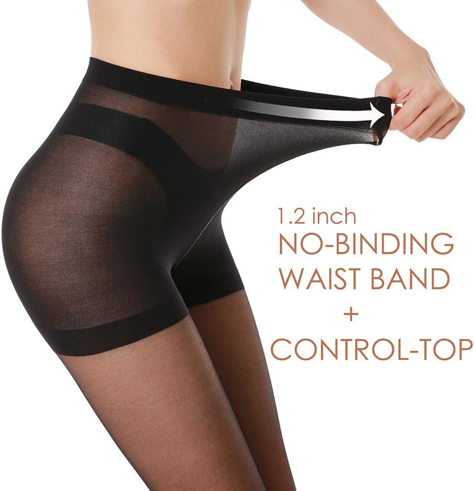 3 Pairs Women's Sheer Tights - 20D Control Top Pantyhose with Reinforced Toes - Image 3