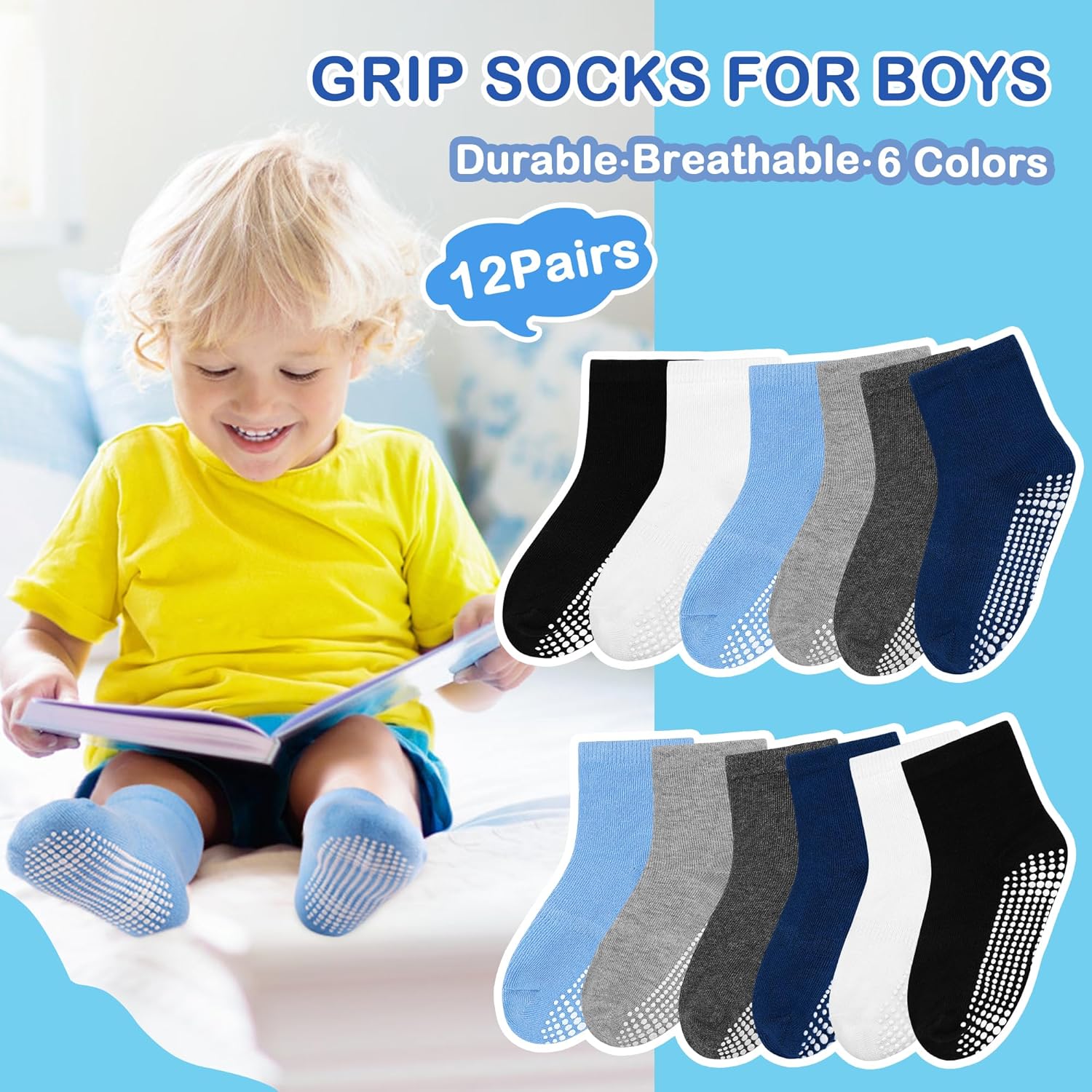 Kids Non Slip Toddler Boy Grip Socks 12 Pairs Anti Skid Sticky Socks for 1-10 Years Baby Children Girls - Image 6